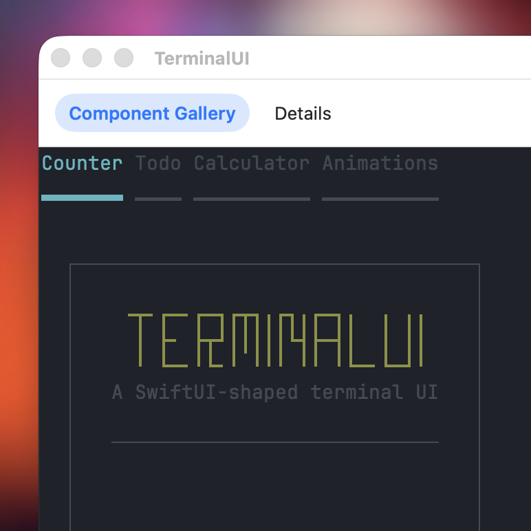 SwiftTUI gallery running on macOS