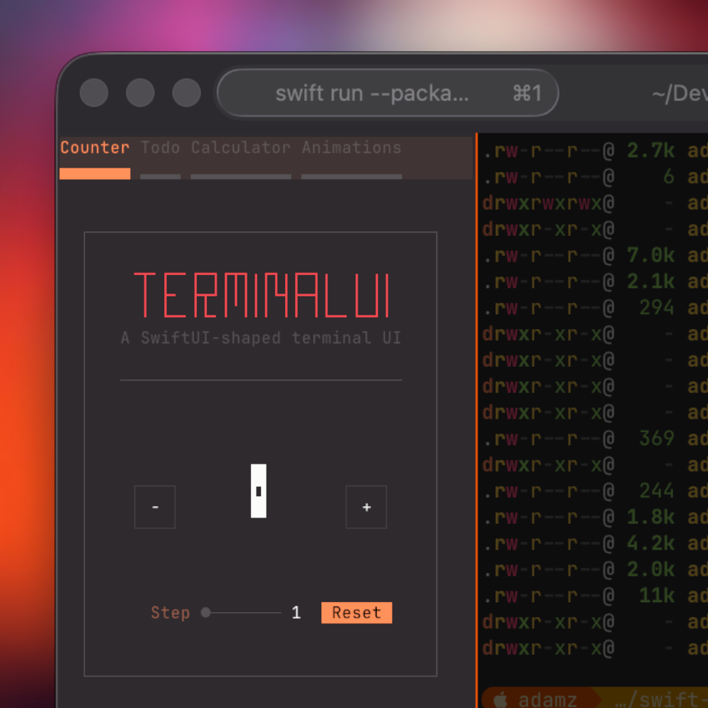 SwiftTUI gallery running on Terminal